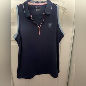 NWT Womens Peter Millar Sleeveless zipper Polo Sz L Blue/Pink UPF 50 Sun protect